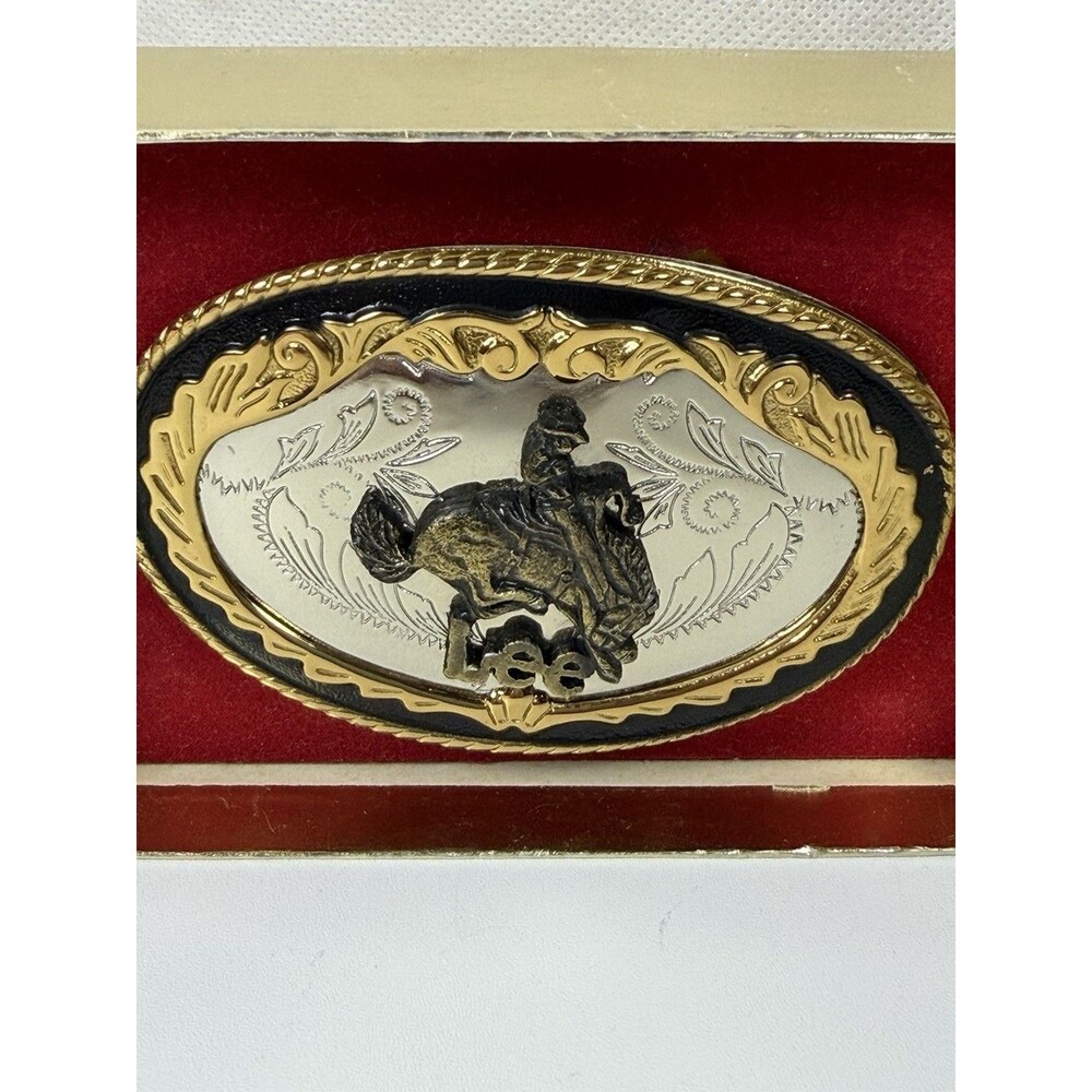 Vtg 1981 Lee Riders Limited Edition German Silver Jewelers Bronze Buckle w/ Box